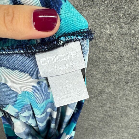 Chico's Pants Women 8 Blue Geometric High Rise Flat Front Chino Pull On Casual - Picture 7 of 9